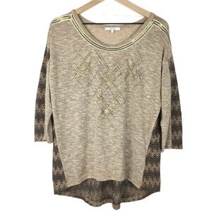 MISS ME Sweater Gold Hi Lo Chevron Metallic Slouchy Oversized Studs Size Large